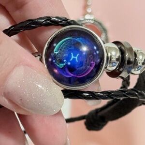 Black & Silver Pisces Zodiac Braided Bracelet.
